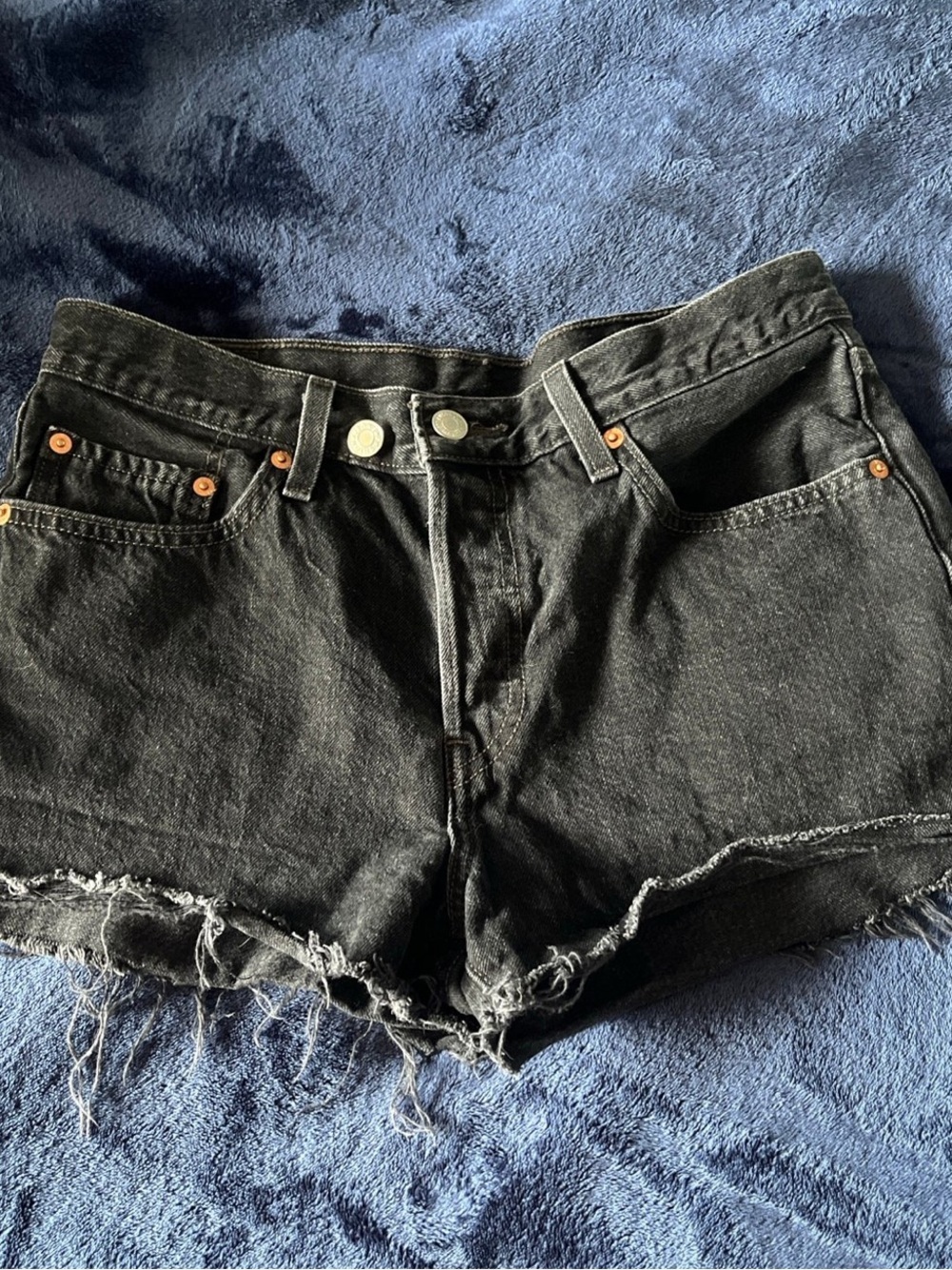 Levi's Black Frayed Hem Denim Shorts